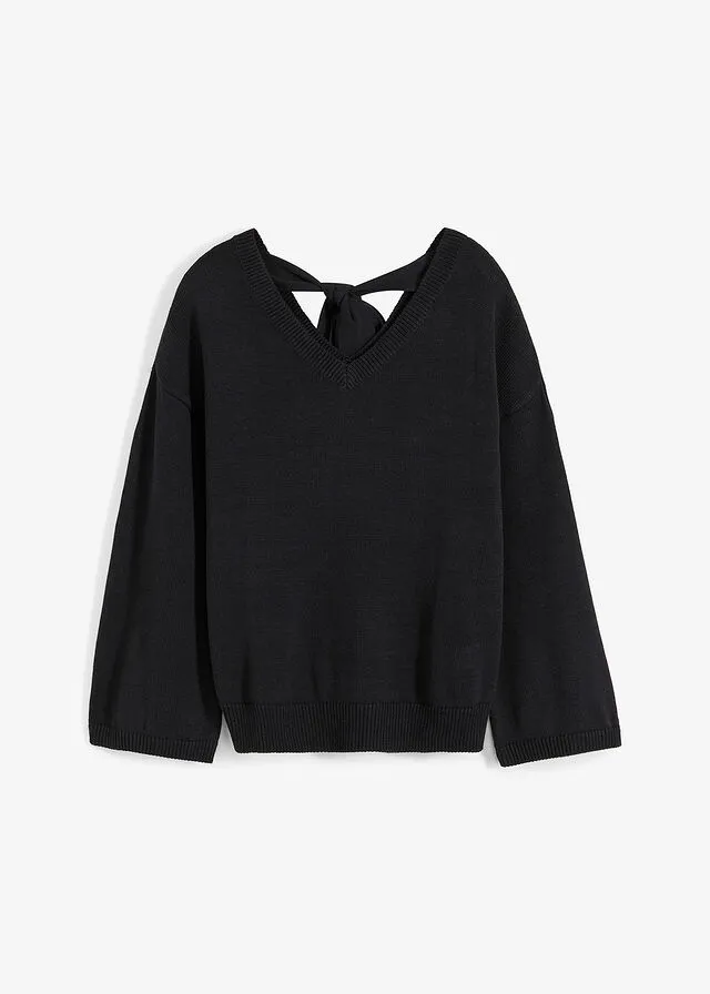 Jersey con detalle de lazo y mangas anchas Negro