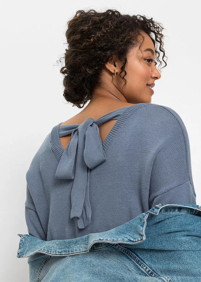 Jersey con detalle de lazo y mangas anchas Negro