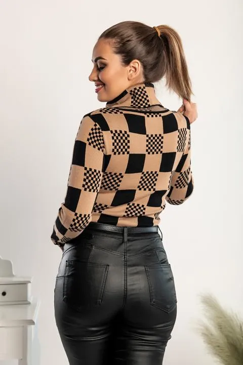 Jersey con estampado de cuadros Roldana, color camel