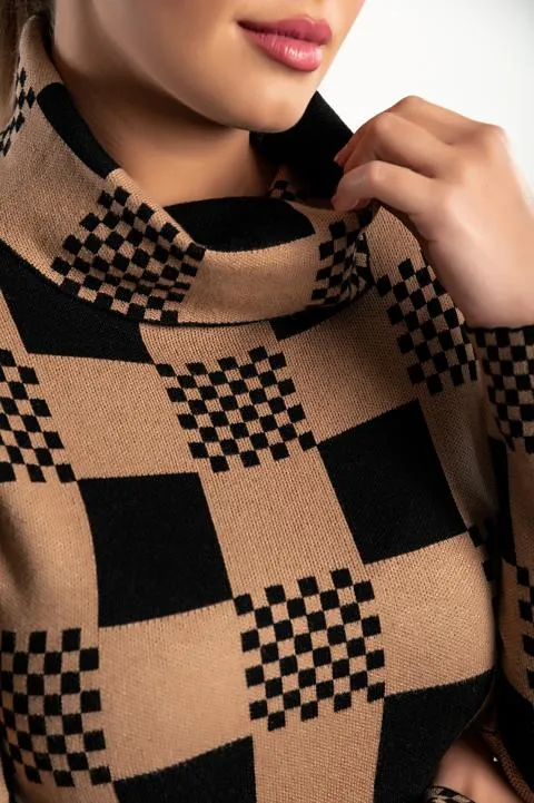 Jersey con estampado de cuadros Roldana, color camel