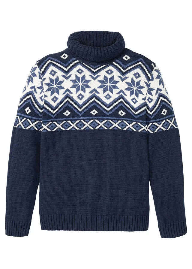 Jersey con patrón nórdico Azul oscuro con estampado invernal