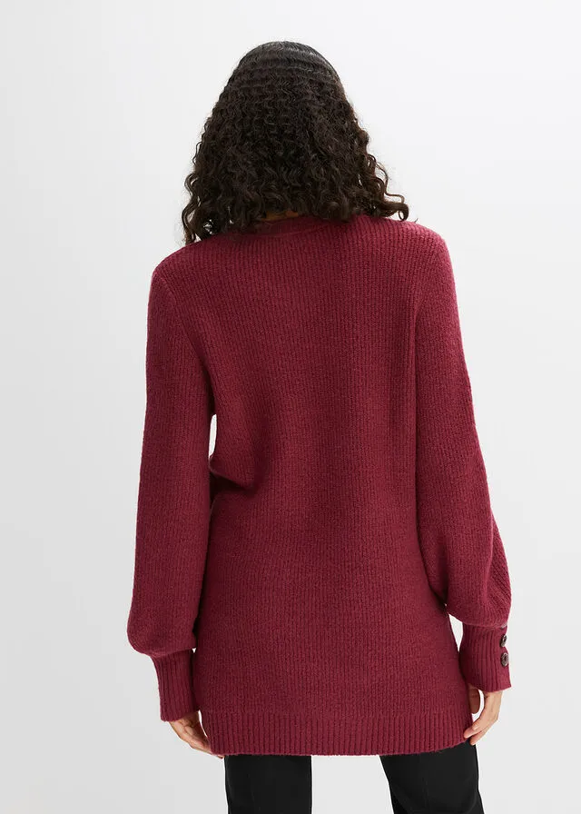 Jersey largo con botones Rojo rododendro