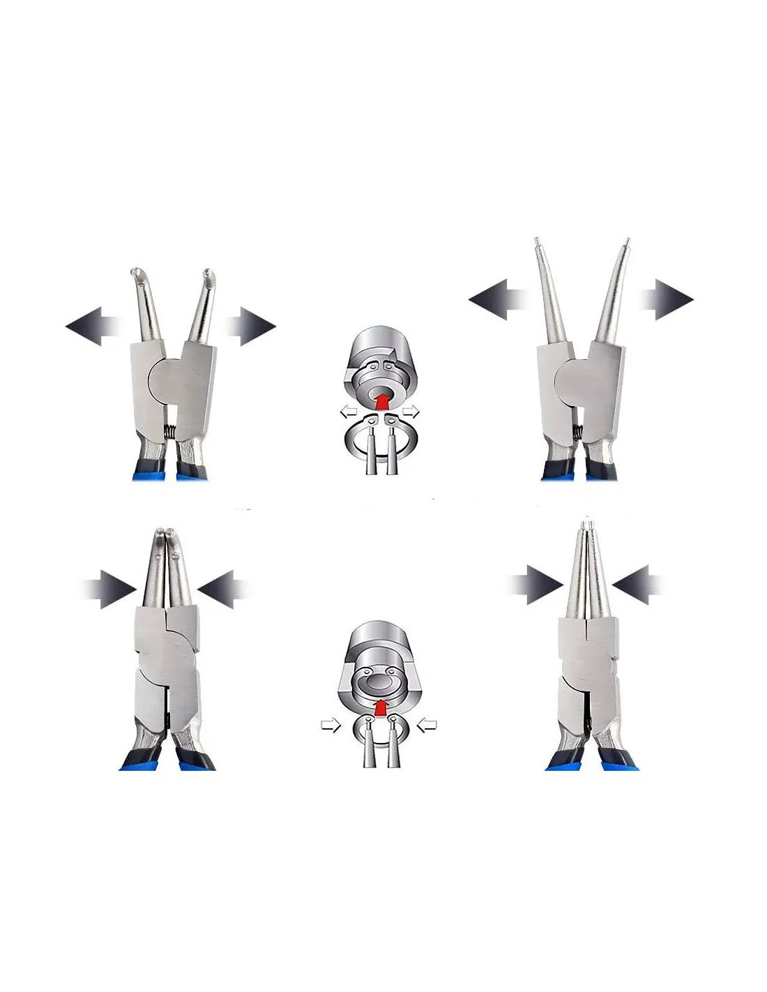 Juego de alicates para circlip y arandelas interiores y exteriores seeger 175mm, 4 piezas