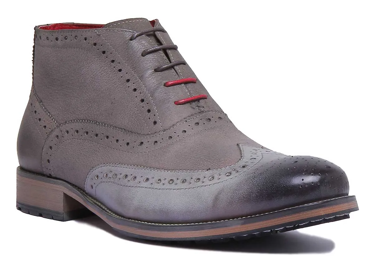 JUSTINREESS Bruno Botas de piel con cordones con cremallera lateral para hombre en camello