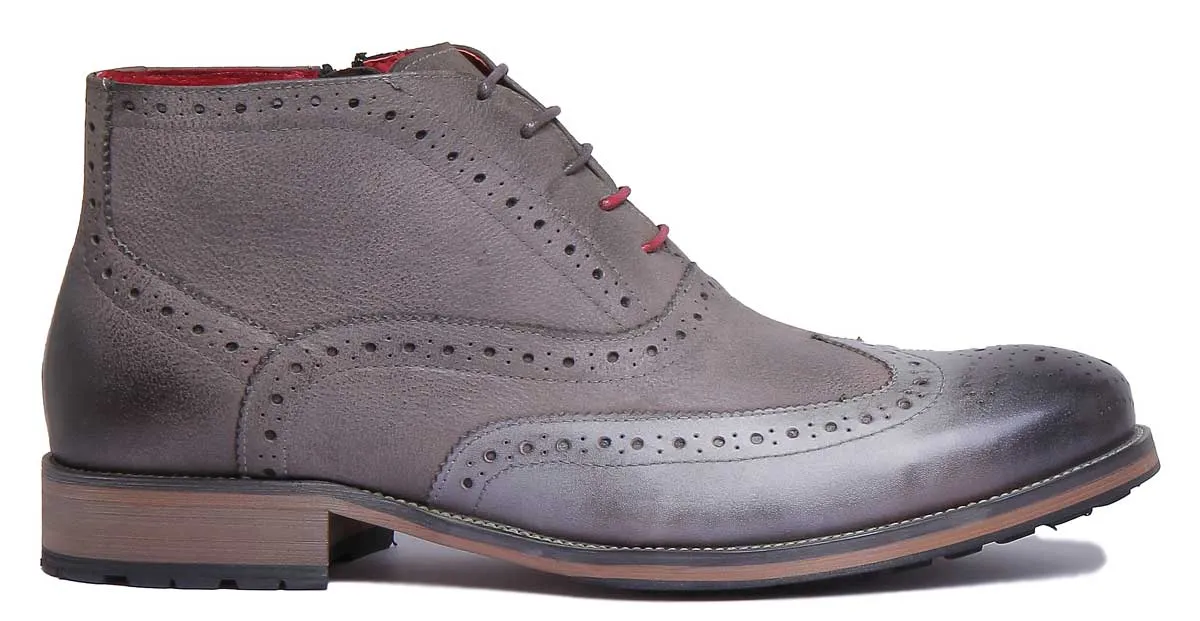 JUSTINREESS Bruno Botas de piel con cordones con cremallera lateral para hombre en camello