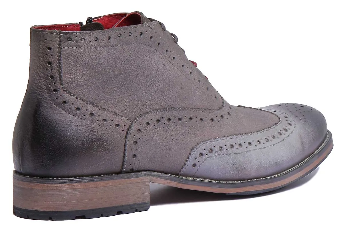 JUSTINREESS Bruno Botas de piel con cordones con cremallera lateral para hombre en camello