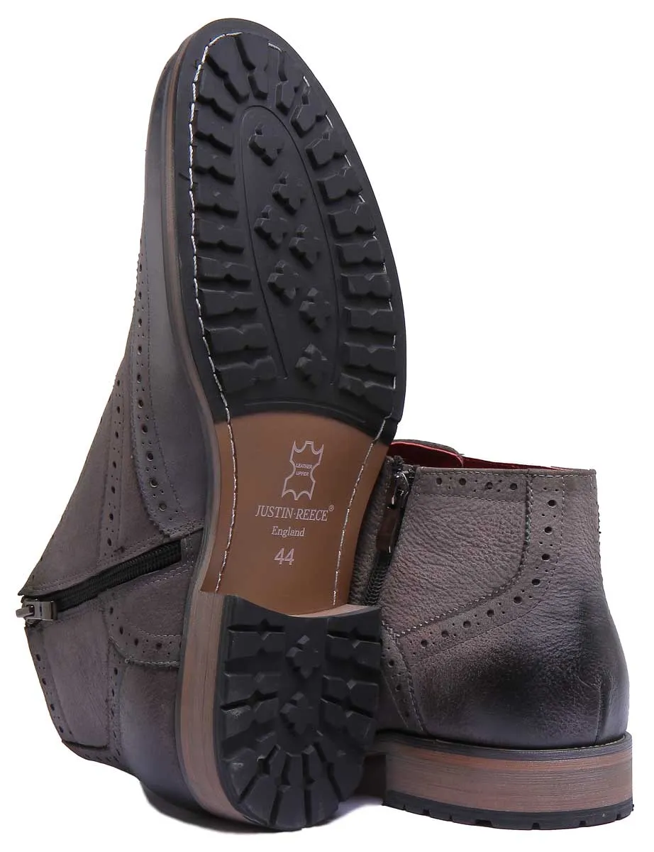JUSTINREESS Bruno Botas de piel con cordones con cremallera lateral para hombre en camello