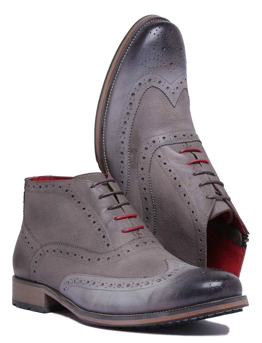 JUSTINREESS Bruno Botas de piel con cordones con cremallera lateral para hombre en camello