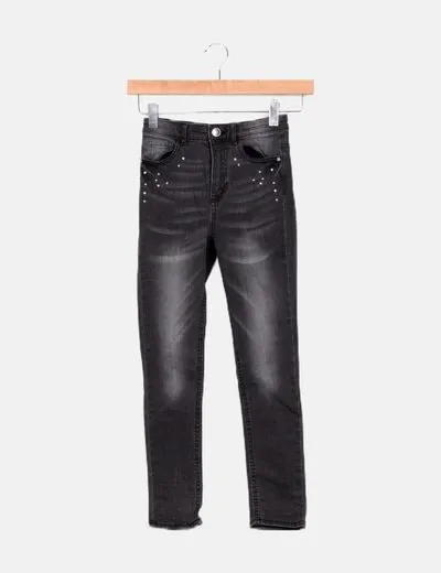 Kiabi Short denim gris detalle perlas