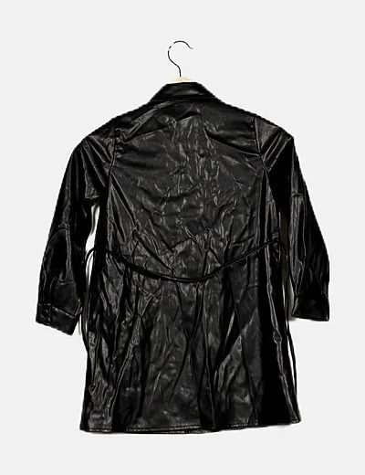 KIDS ONLY Vestido camisero negro efecto piel detalle lazo