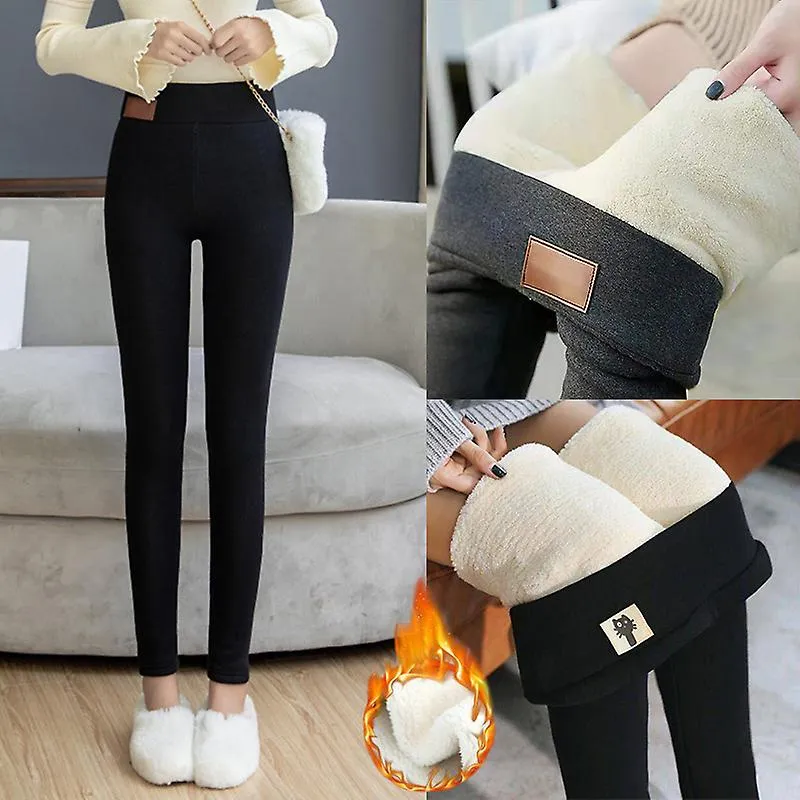 Leggings de lana de cachemira súper gruesos a prueba de viento cálido para mujeres elástico apretado