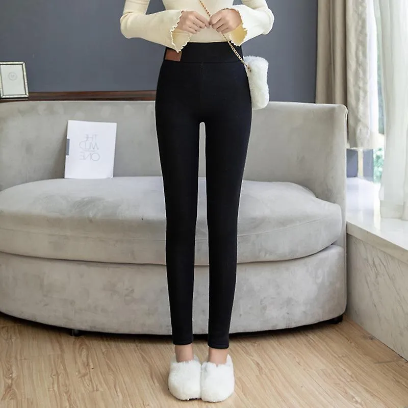 Leggings de lana de cachemira súper gruesos a prueba de viento cálido para mujeres elástico apretado