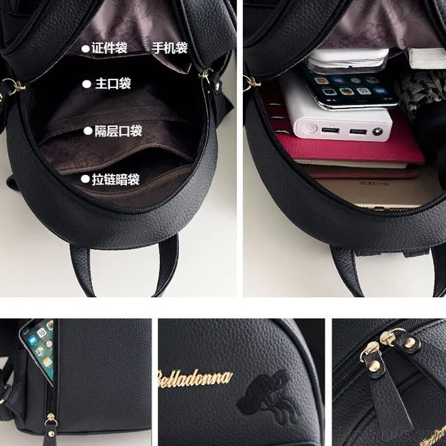Leisure Small Black Mini Bag PU Simple Girl Backpack