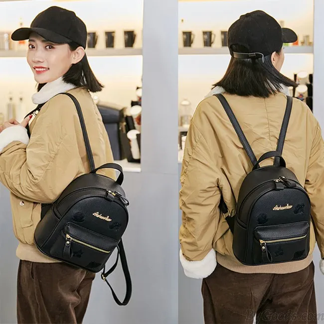 Leisure Small Black Mini Bag PU Simple Girl Backpack