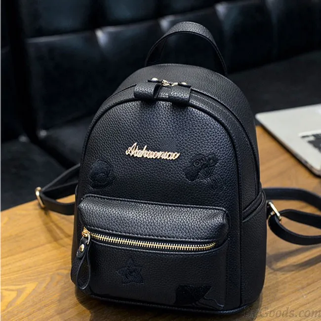Leisure Small Black Mini Bag PU Simple Girl Backpack