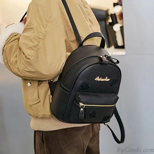 Leisure Small Black Mini Bag PU Simple Girl Backpack