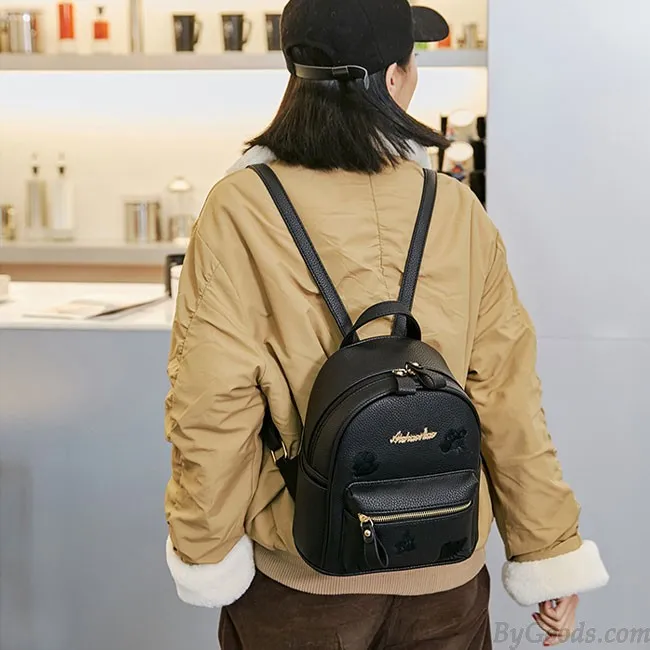 Leisure Small Black Mini Bag PU Simple Girl Backpack