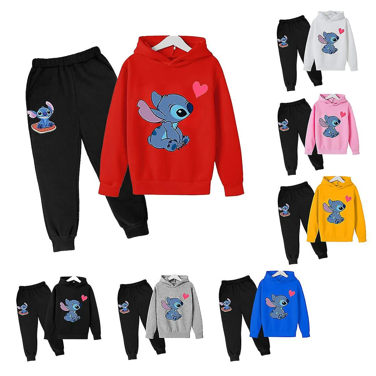Lilo Stitch Tracksuit 2pcs Hooded Top Hoodie Pants Outfit Set Sportwear For Kids