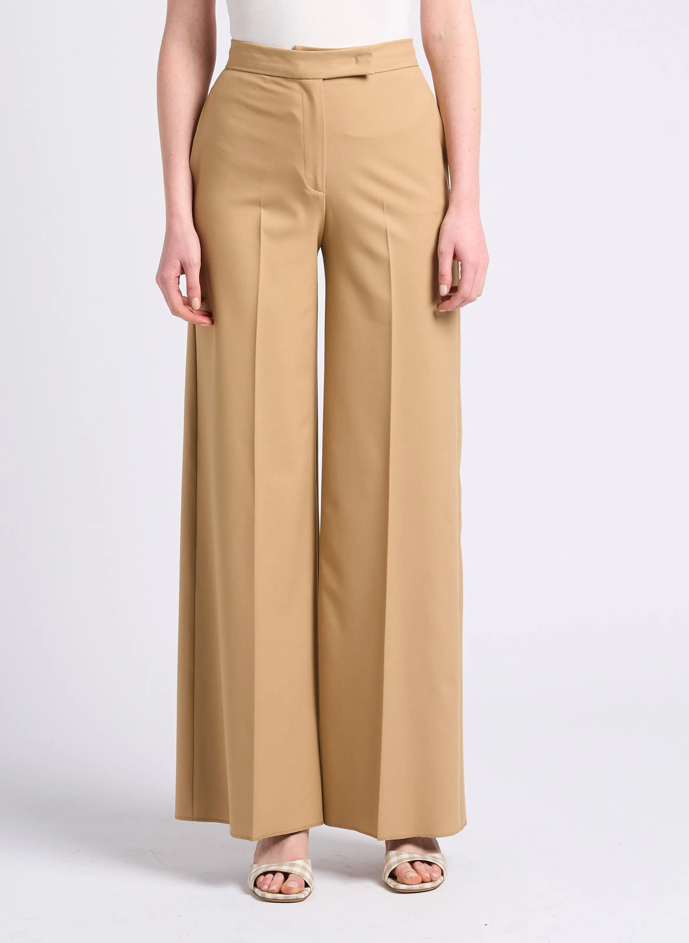 MAX&CO. CARONTE  PANTALóN DE TALLE ALTO CON PINZAS Y BORDES SIN REMATAR EN BEIGE