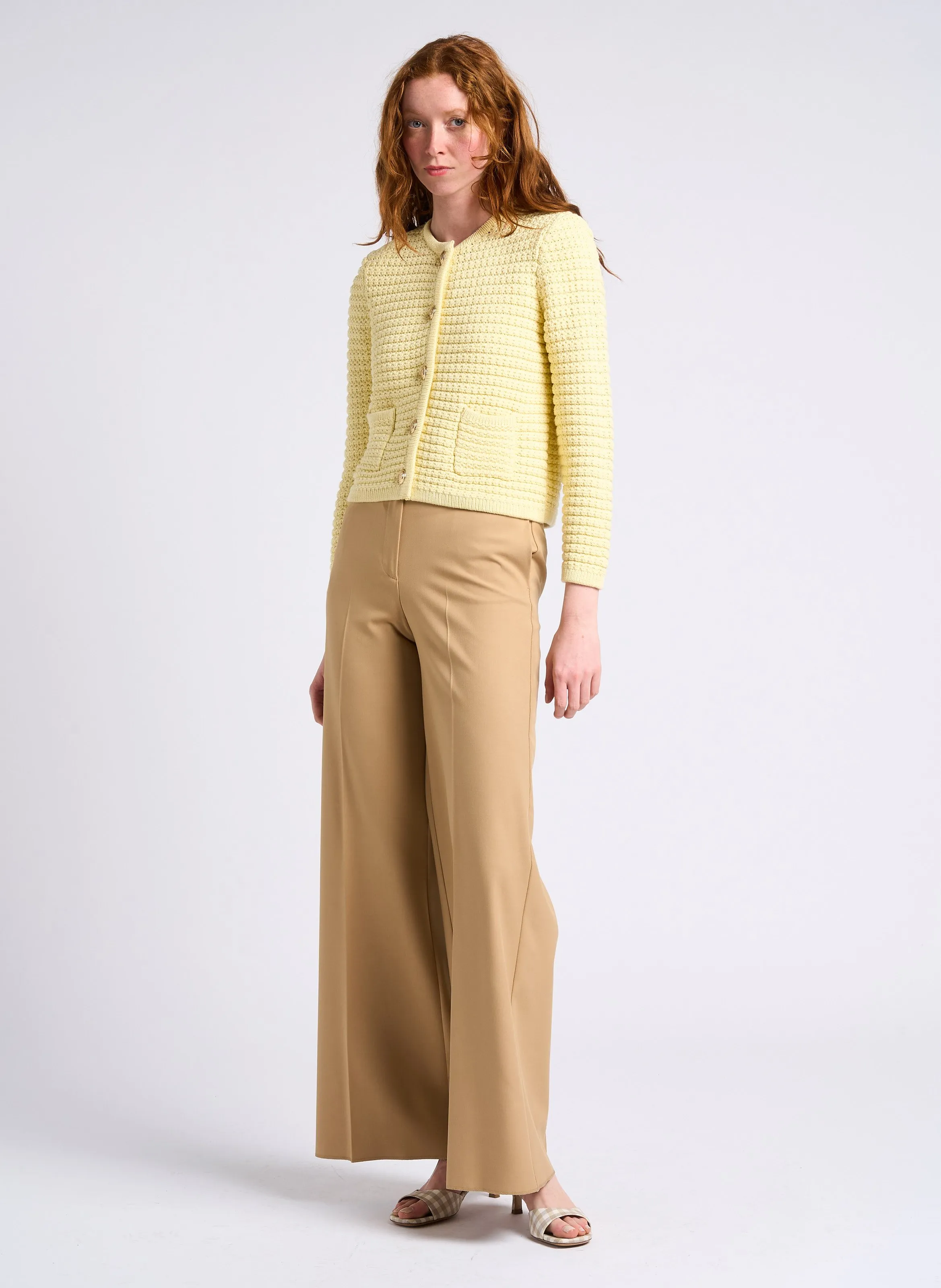 MAX&CO. CARONTE  PANTALóN DE TALLE ALTO CON PINZAS Y BORDES SIN REMATAR EN BEIGE