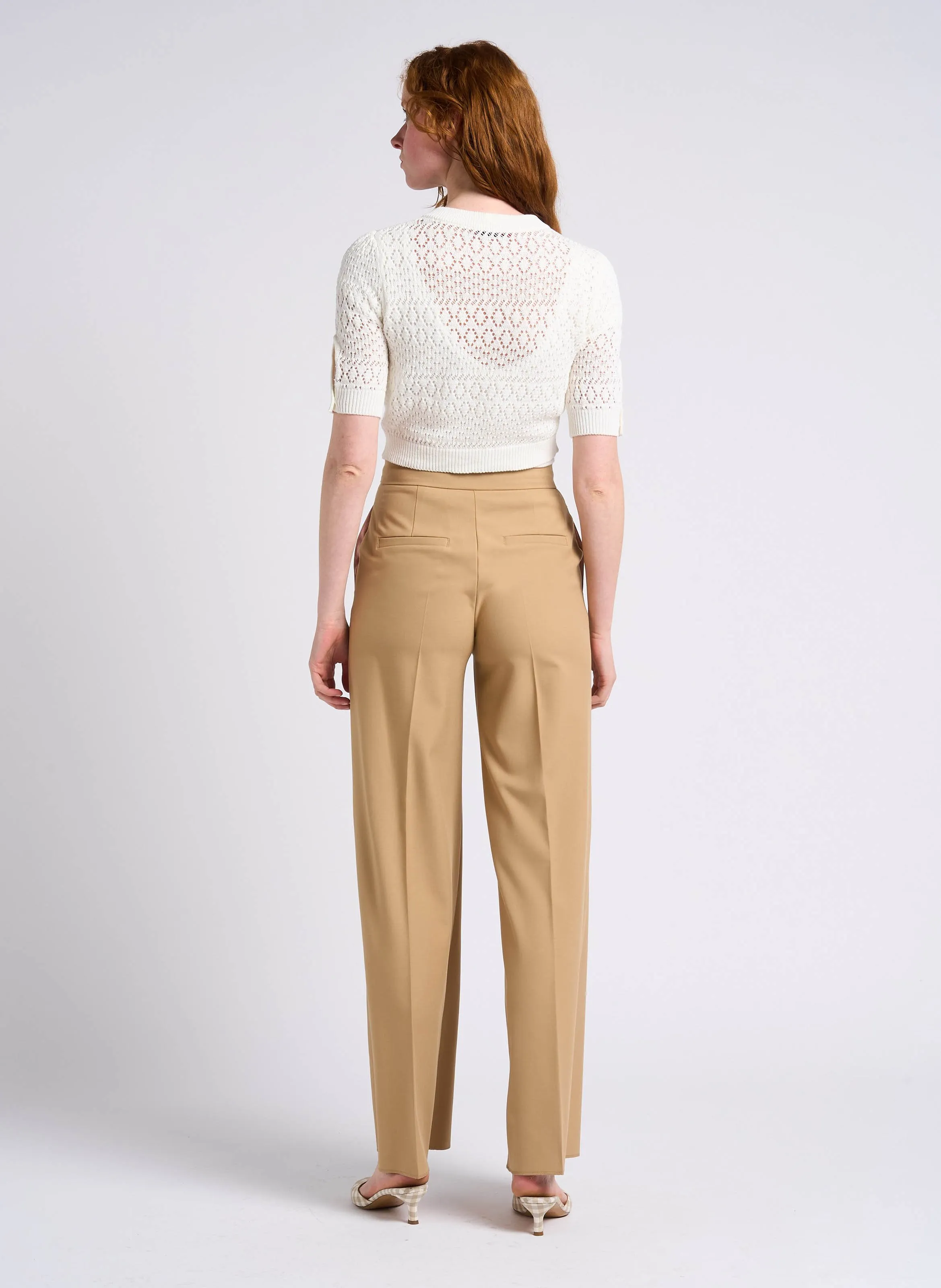 MAX&CO. CARONTE  PANTALóN DE TALLE ALTO CON PINZAS Y BORDES SIN REMATAR EN BEIGE