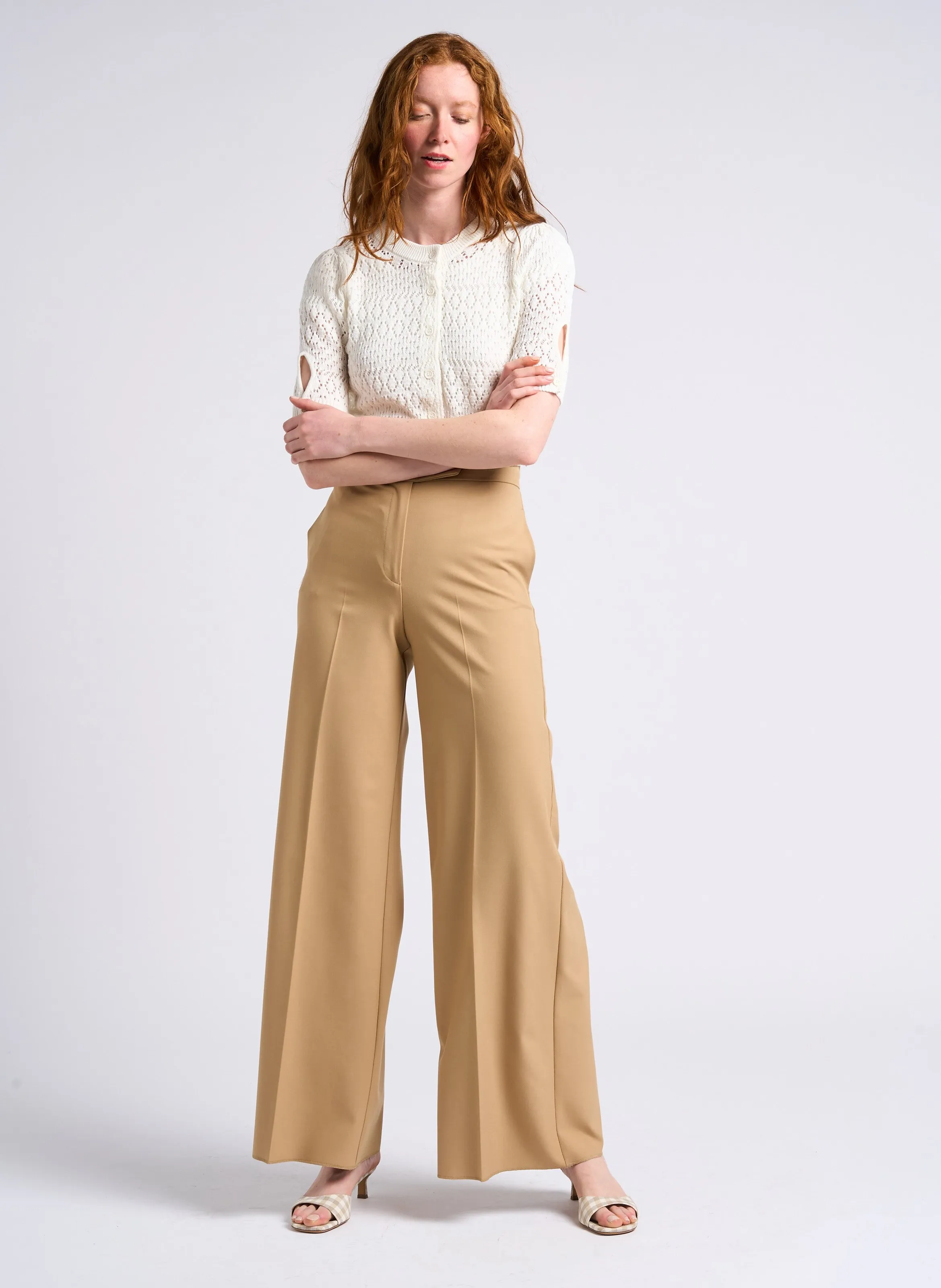 MAX&CO. CARONTE  PANTALóN DE TALLE ALTO CON PINZAS Y BORDES SIN REMATAR EN BEIGE