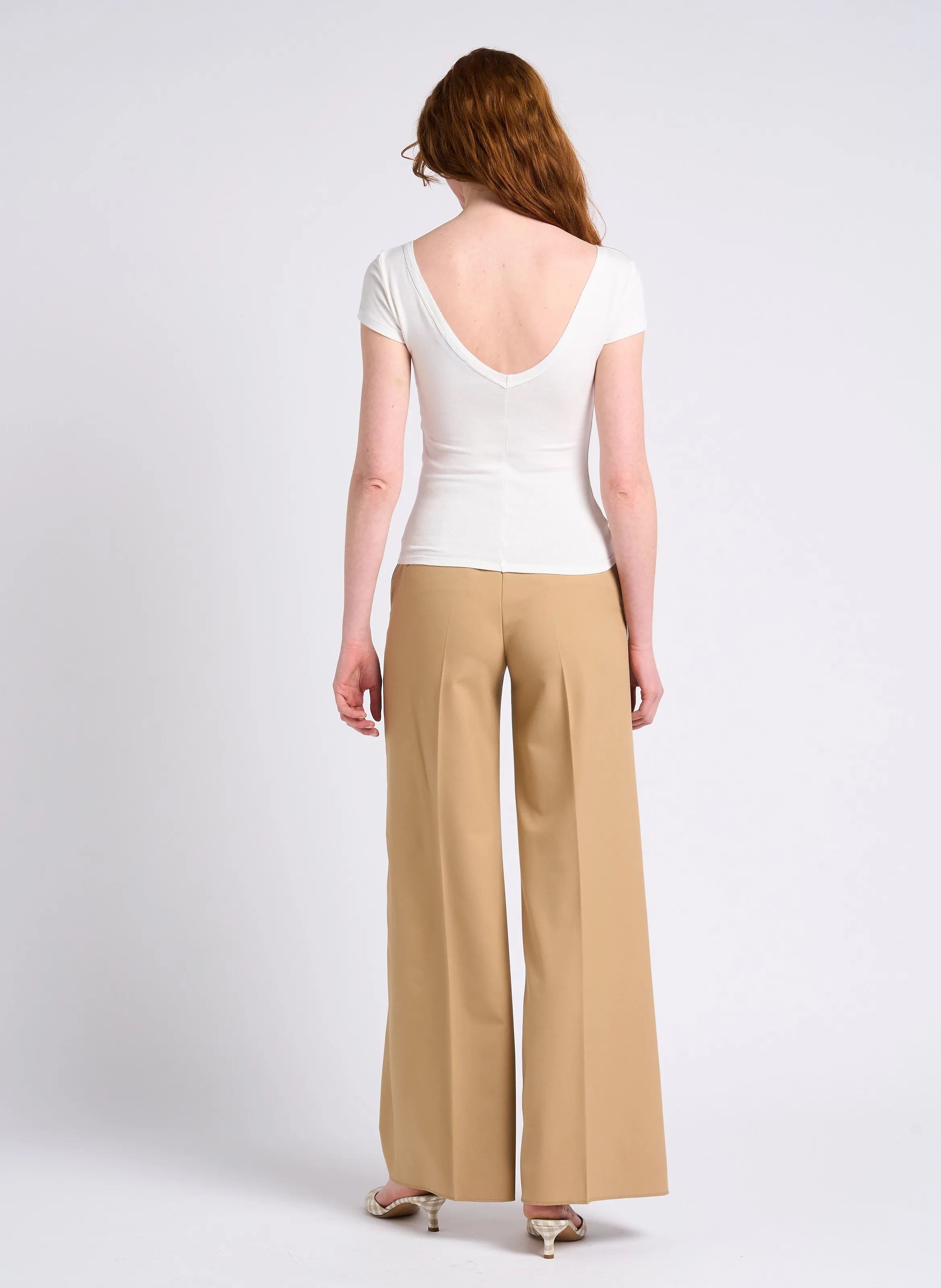 MAX&CO. CARONTE  PANTALóN DE TALLE ALTO CON PINZAS Y BORDES SIN REMATAR EN BEIGE