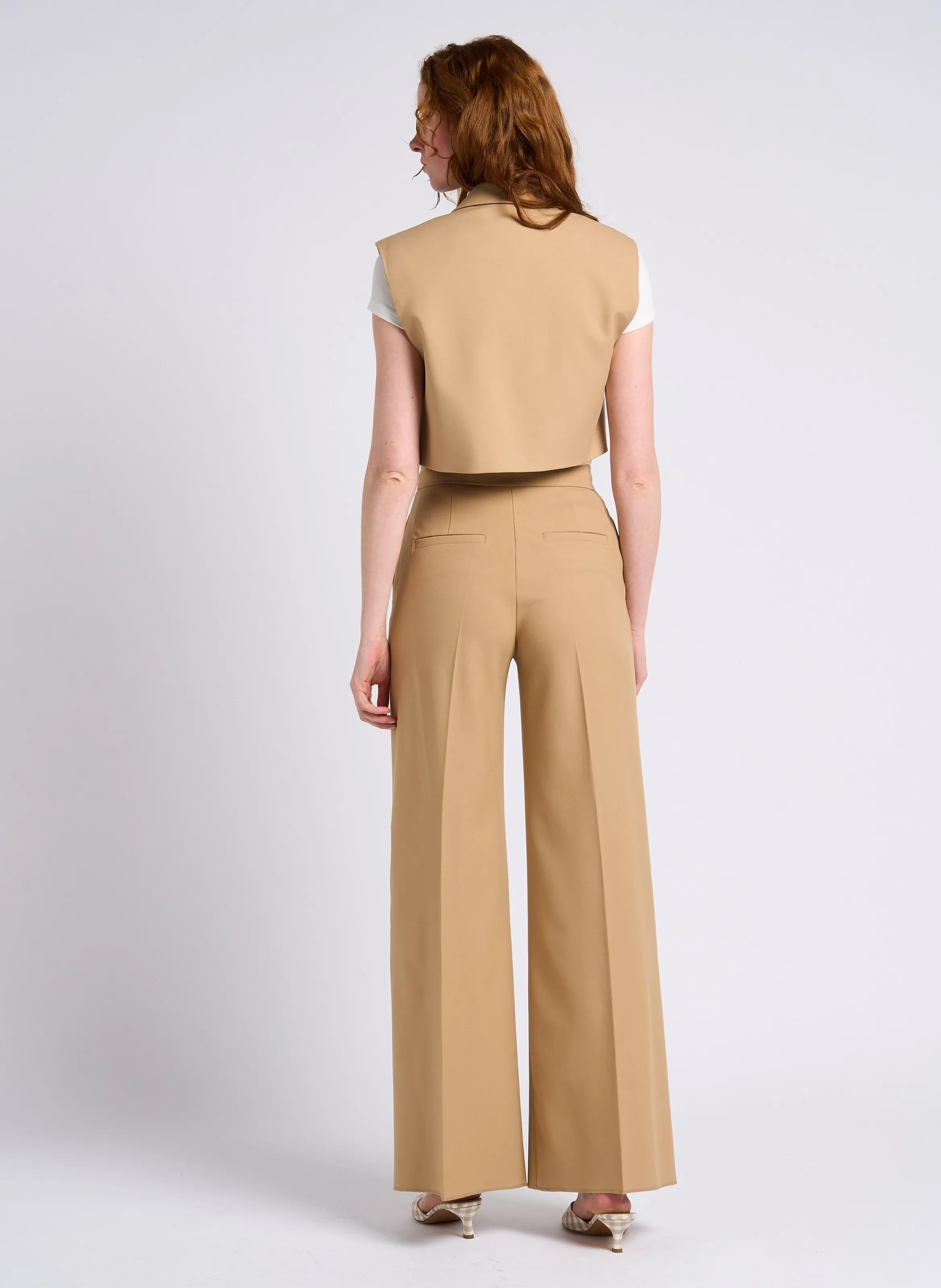 MAX&CO. CARONTE  PANTALóN DE TALLE ALTO CON PINZAS Y BORDES SIN REMATAR EN BEIGE