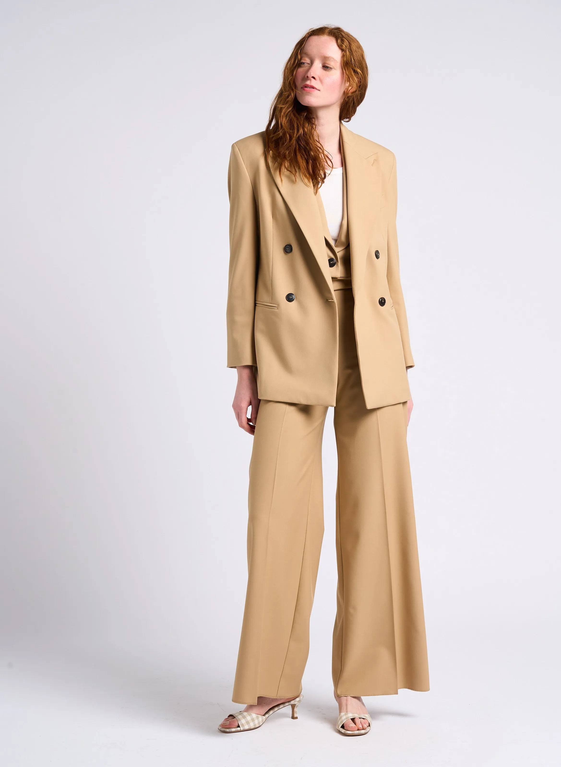 MAX&CO. CARONTE  PANTALóN DE TALLE ALTO CON PINZAS Y BORDES SIN REMATAR EN BEIGE