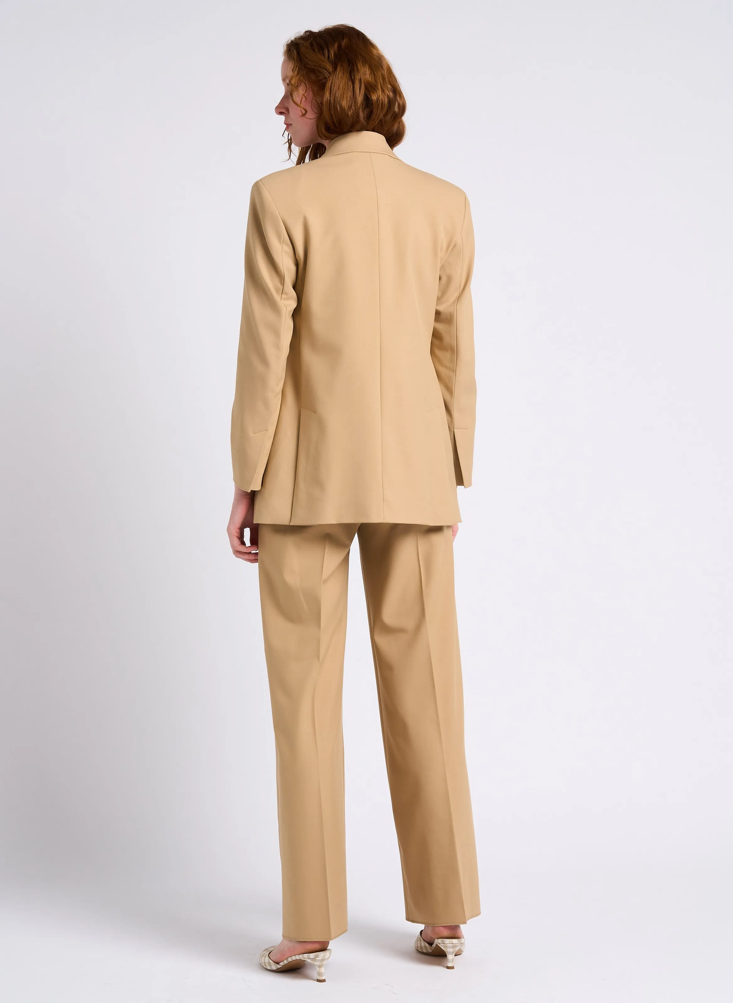 MAX&CO. CARONTE  PANTALóN DE TALLE ALTO CON PINZAS Y BORDES SIN REMATAR EN BEIGE