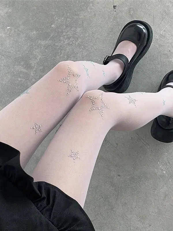 Medias de malla con detalle de estrella de diamantes de imitación