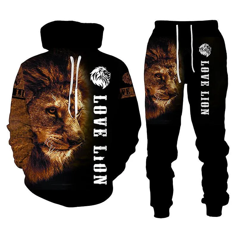 Men's Novelty Hoodie Realistic 3d Print Lion Tiger Pattern Sweatshirt Unisex Casual Sweatshirt Set