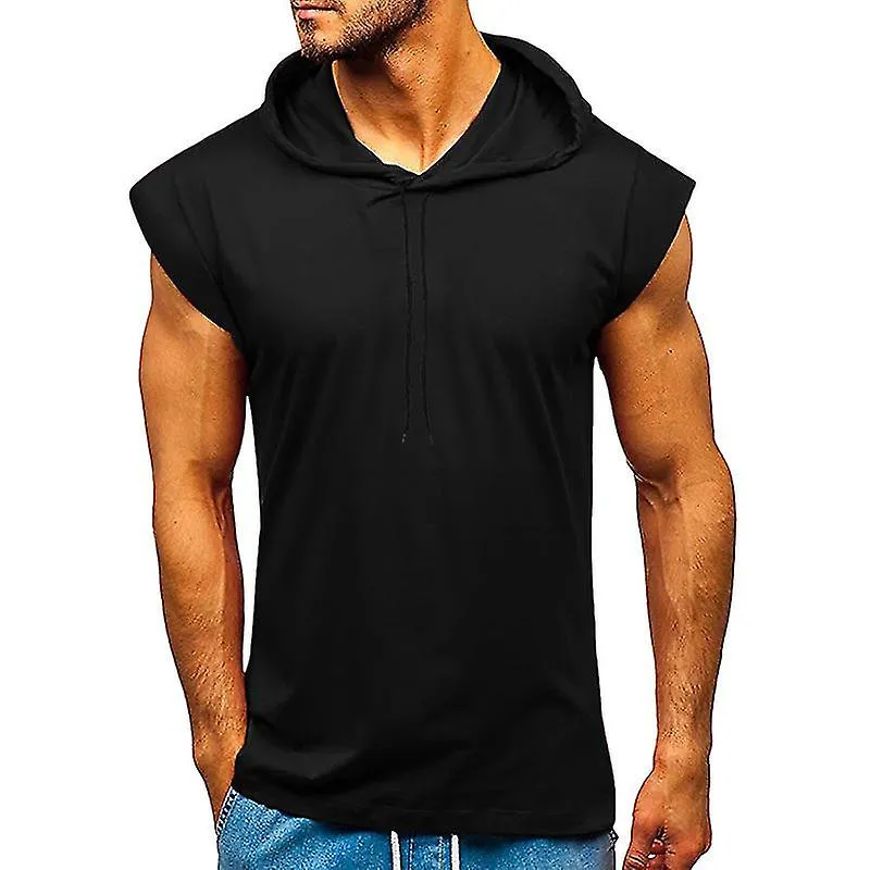 MENS PLAIN HOODIE TOPS CASUAL HOODED TSHIRTS SHORT SLEEVE PULLOVER
