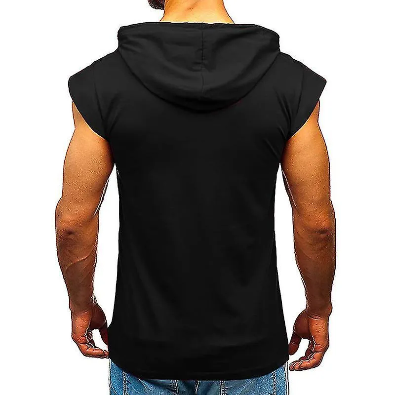 MENS PLAIN HOODIE TOPS CASUAL HOODED TSHIRTS SHORT SLEEVE PULLOVER