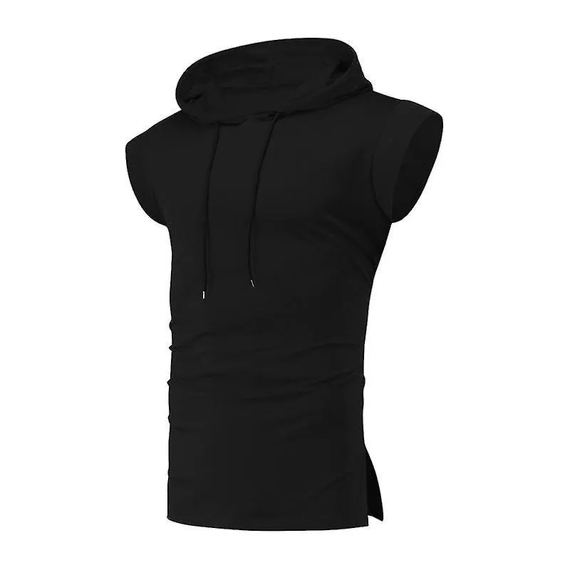 MENS PLAIN HOODIE TOPS CASUAL HOODED TSHIRTS SHORT SLEEVE PULLOVER