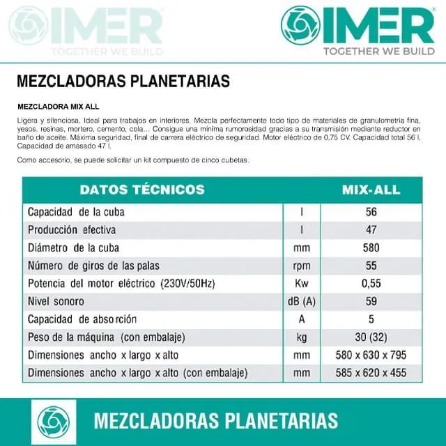 MEZCLADORA PLANETARIA IMER MIXALL