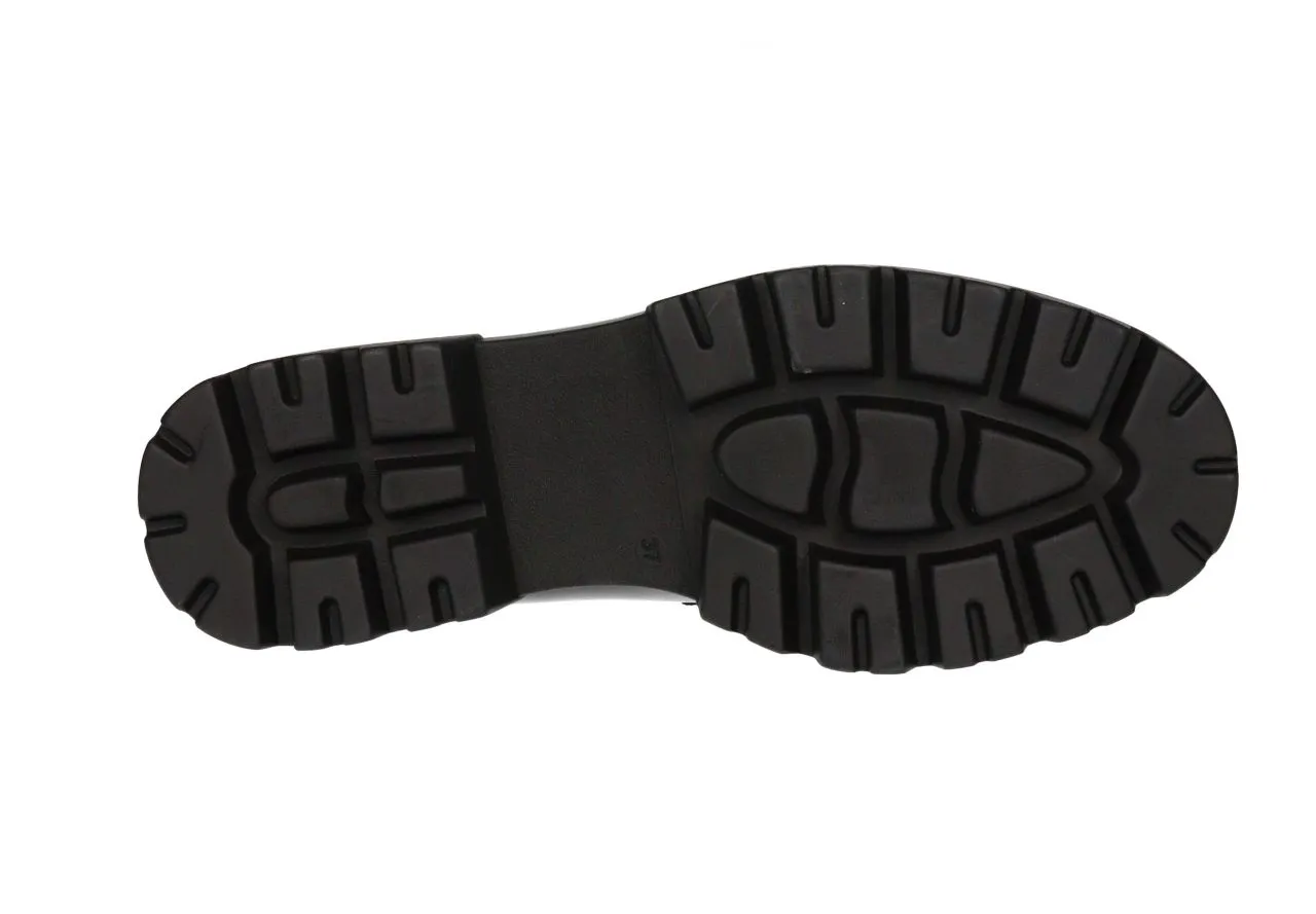 Mocasin Piel Negro Adorno Pala Eslabones Plataforma