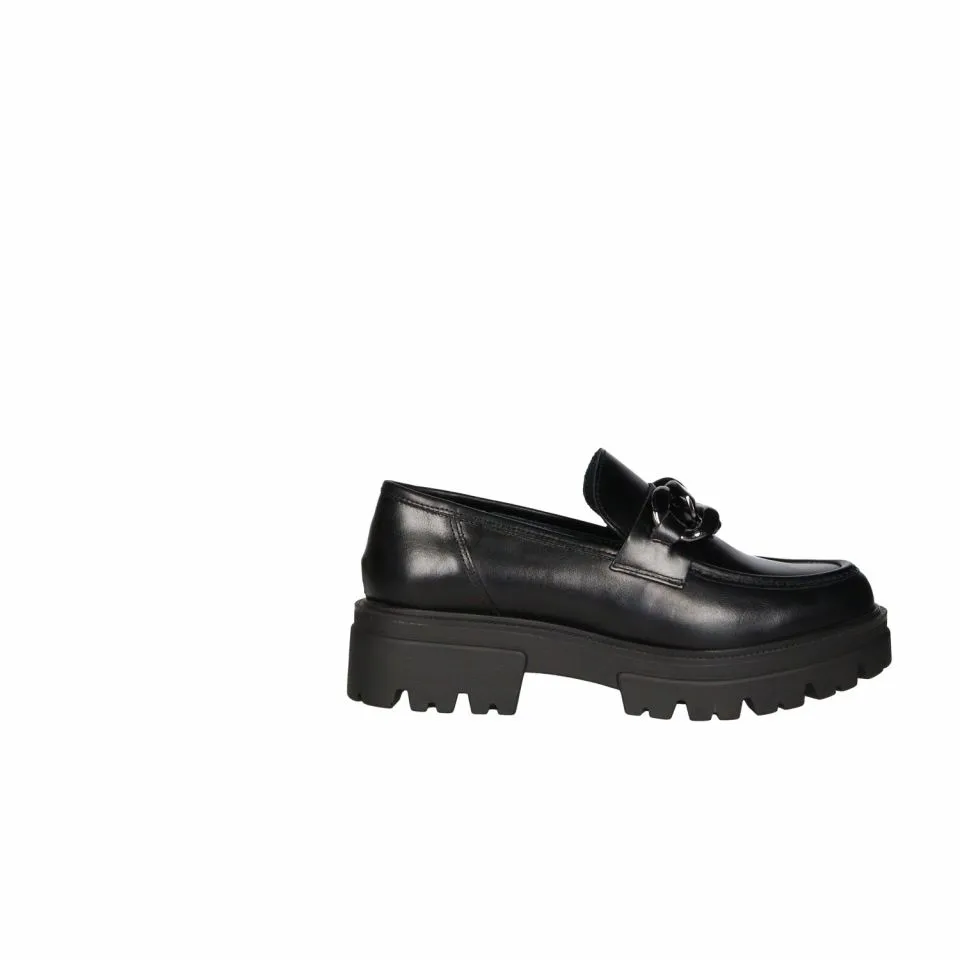 Mocasin Piel Negro Adorno Pala Eslabones Plataforma