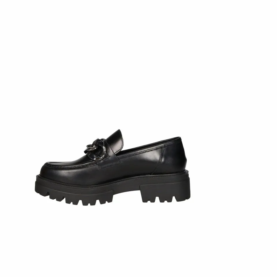 Mocasin Piel Negro Adorno Pala Eslabones Plataforma