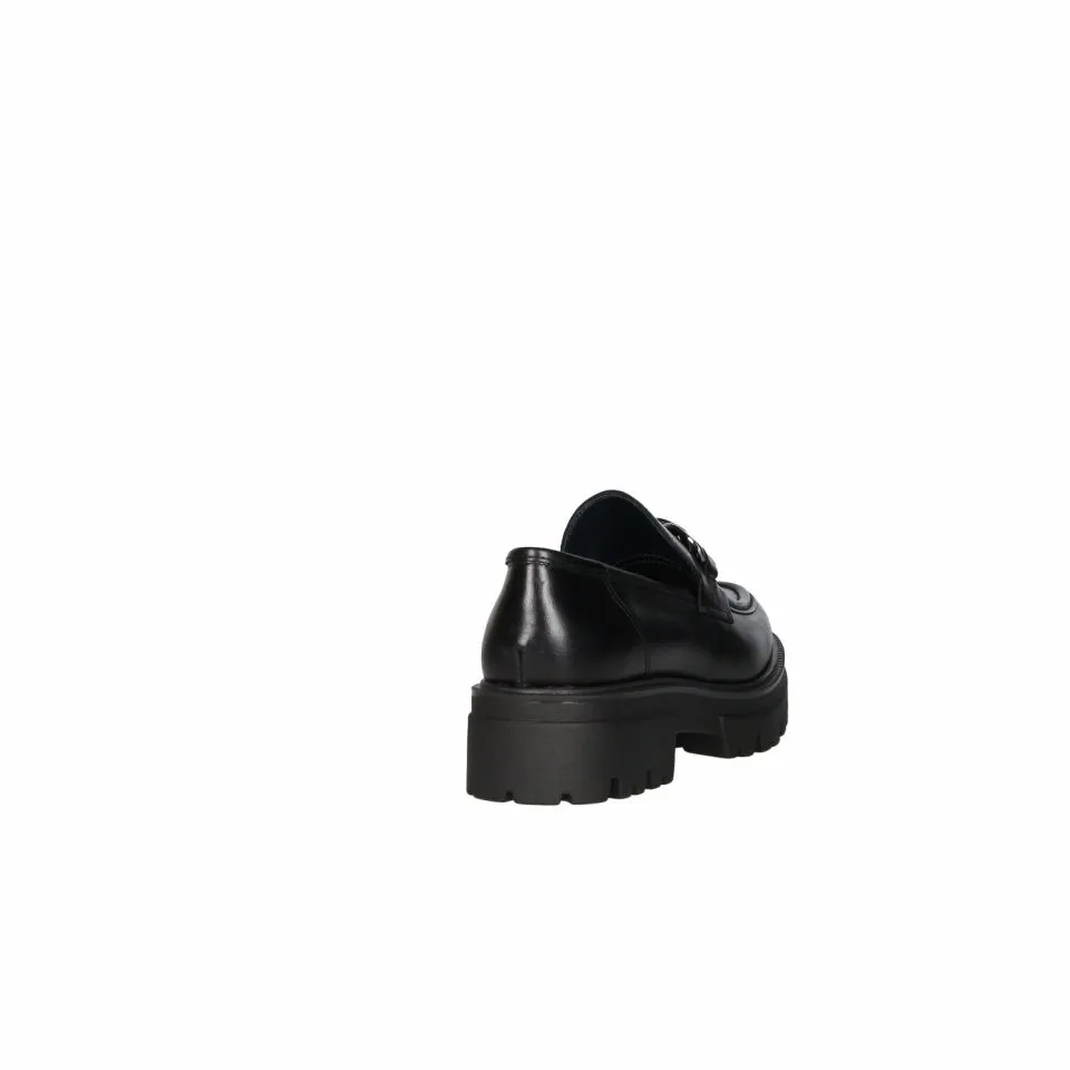 Mocasin Piel Negro Adorno Pala Eslabones Plataforma