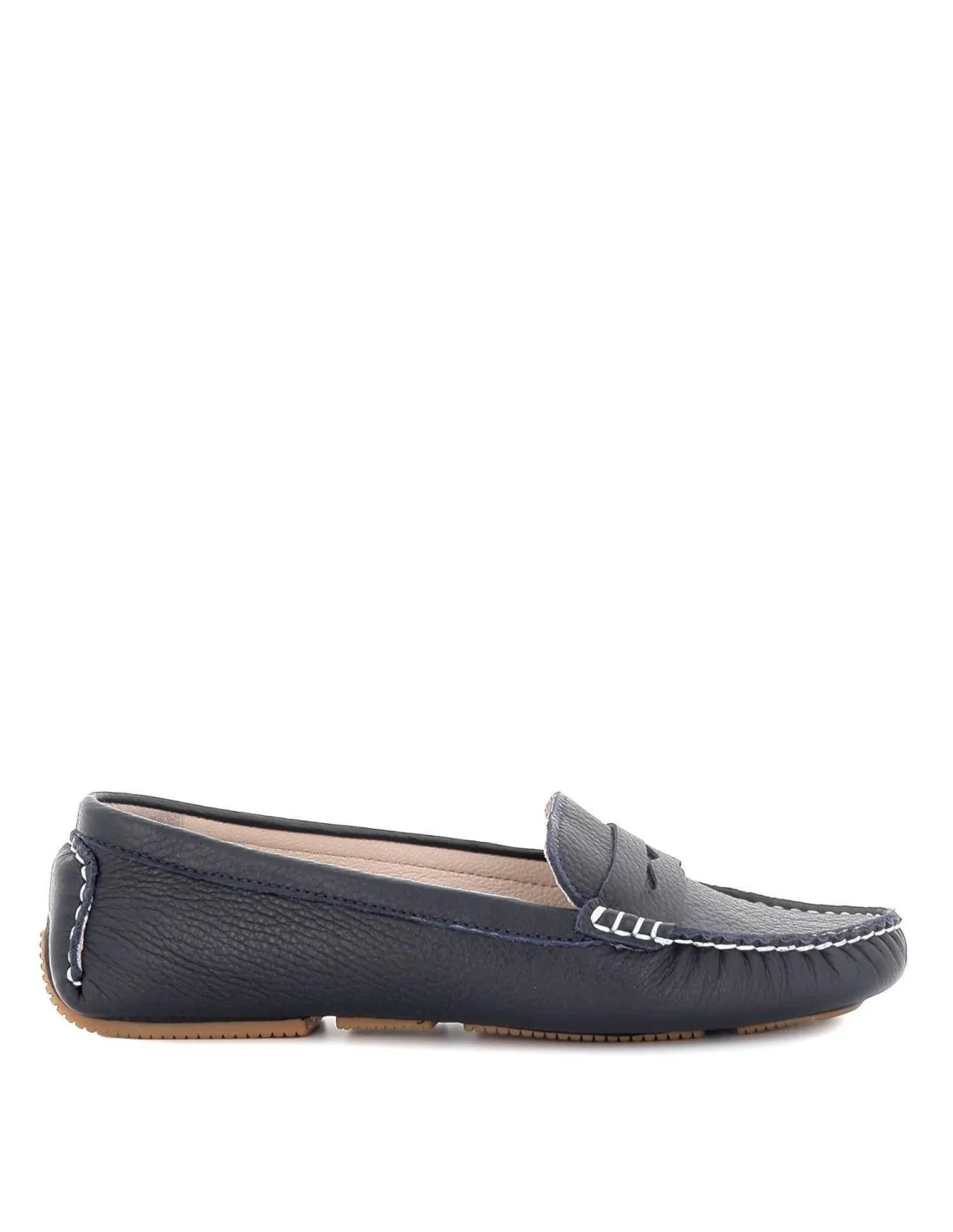 Mocasín conductor plano con suela de tacos de piel mujer azul Wave Shoes