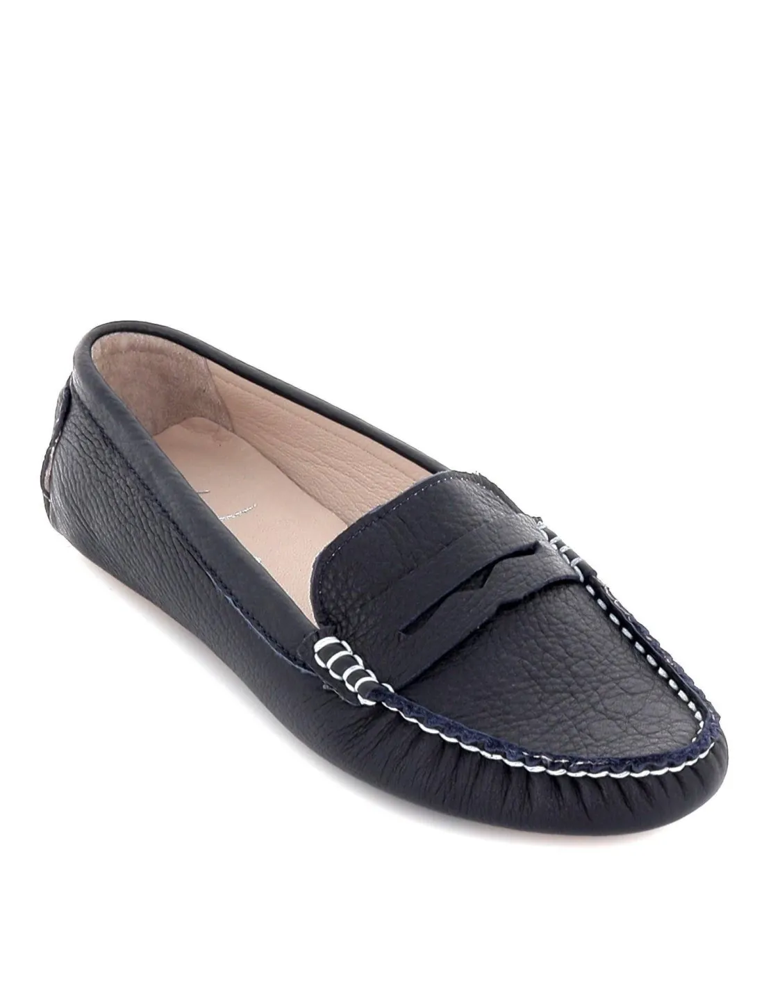 Mocasín conductor plano con suela de tacos de piel mujer azul Wave Shoes