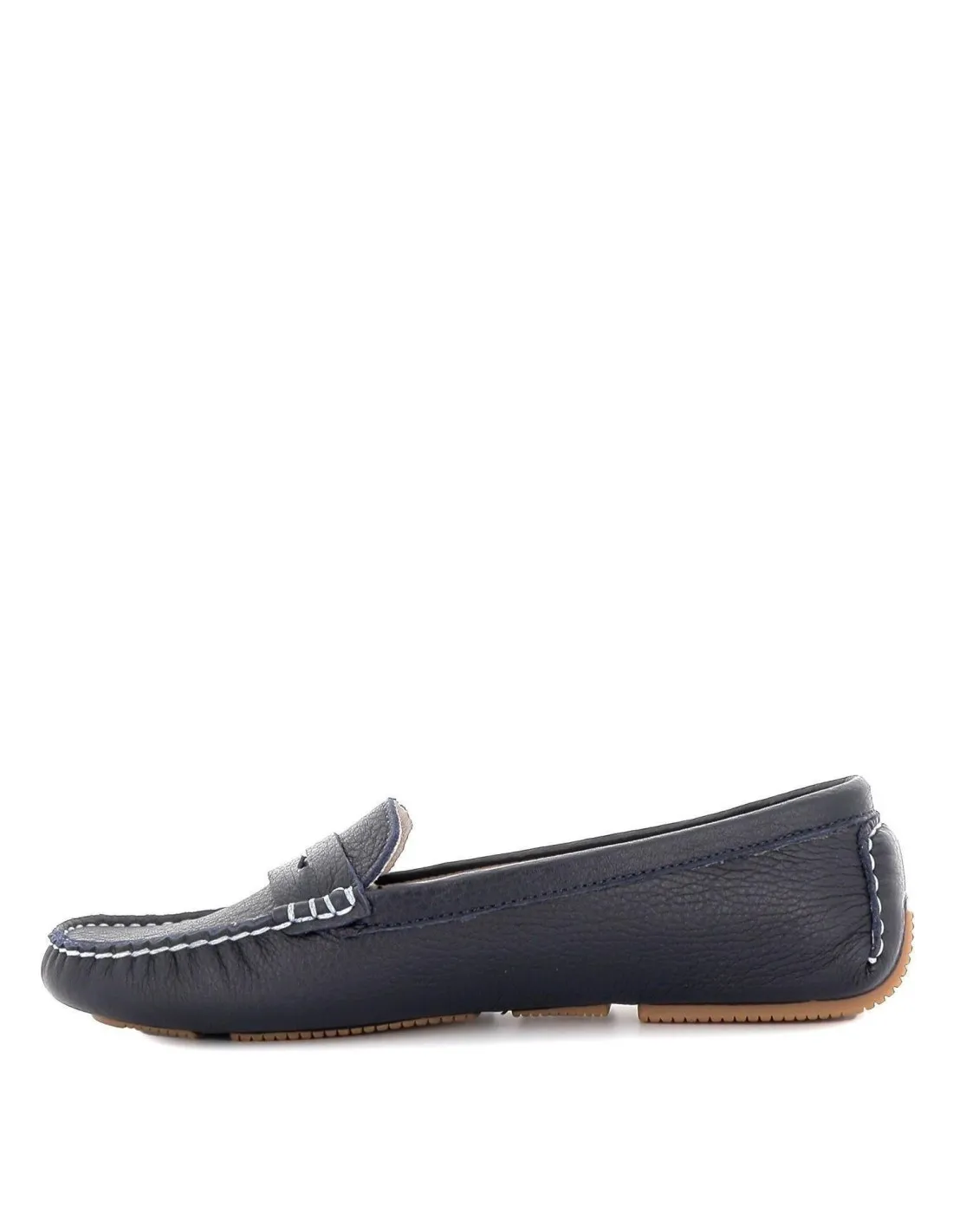 Mocasín conductor plano con suela de tacos de piel mujer azul Wave Shoes