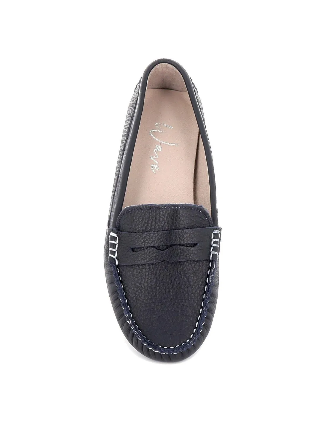 Mocasín conductor plano con suela de tacos de piel mujer azul Wave Shoes