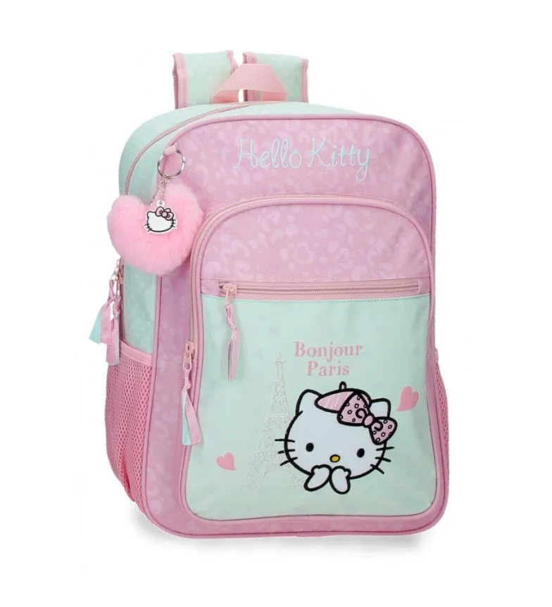MOCHILA ESCOLAR HELLO KITTY PARIS TURQUESA 30X38X12CM
