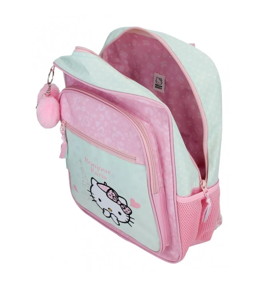 MOCHILA ESCOLAR HELLO KITTY PARIS TURQUESA 30X38X12CM