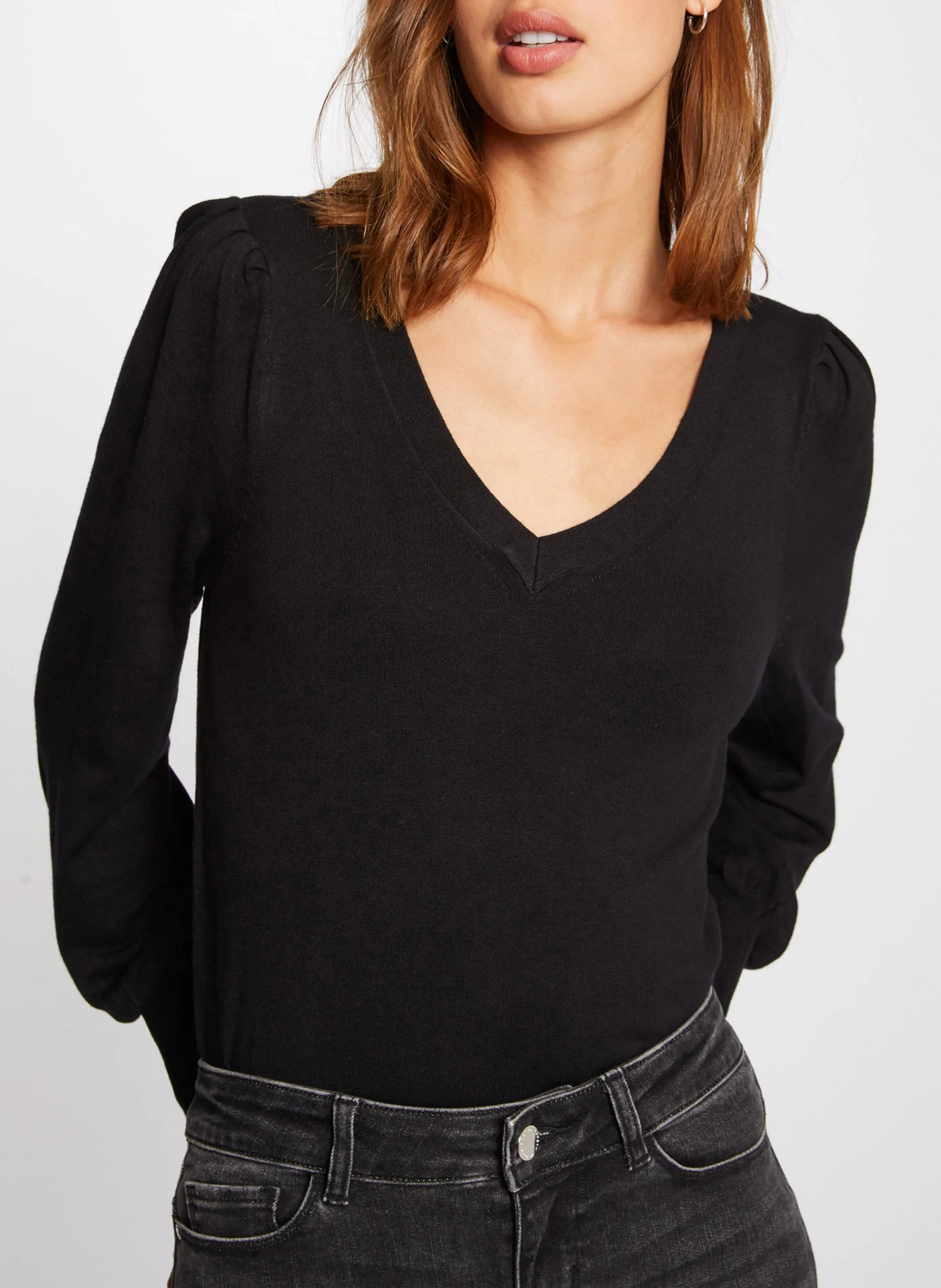 MORGAN MOTEUR  JERSEY DE MEZCLA CON CUELLO EN V EN NEGRO