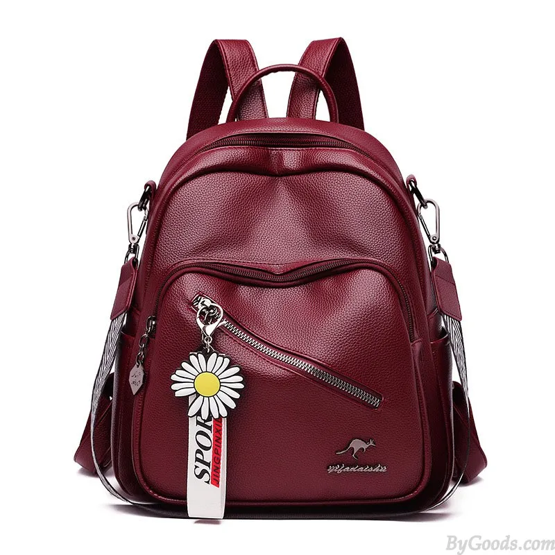 MULTIFUNCTIONAL DIAGONAL ZIPPER SATCHEL BAGS CASUAL DAYPACK NURSE BAG WORK PU LEATHER COLLEGE BACKPACK