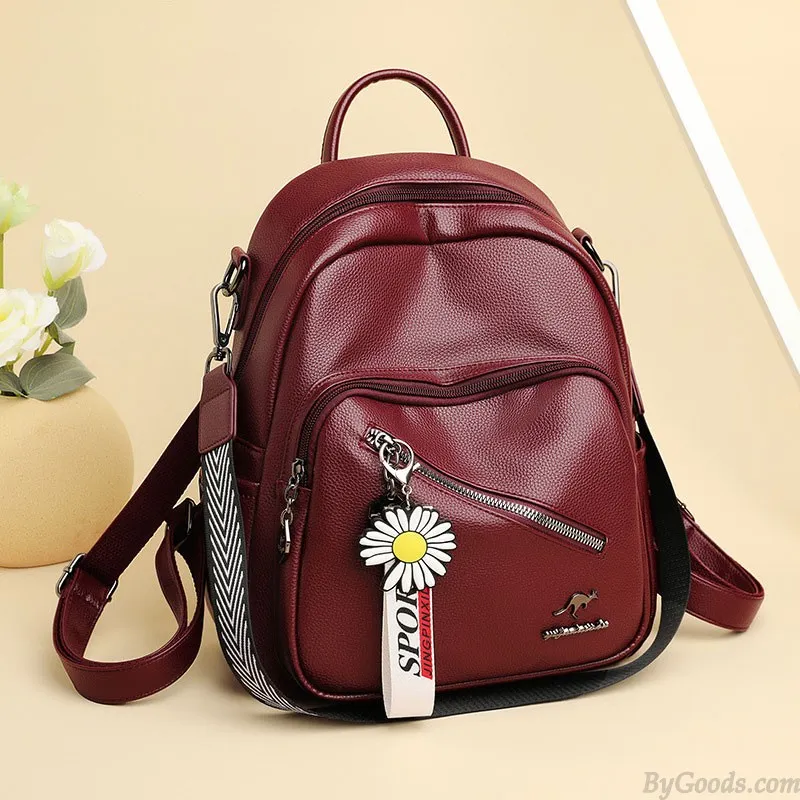 MULTIFUNCTIONAL DIAGONAL ZIPPER SATCHEL BAGS CASUAL DAYPACK NURSE BAG WORK PU LEATHER COLLEGE BACKPACK