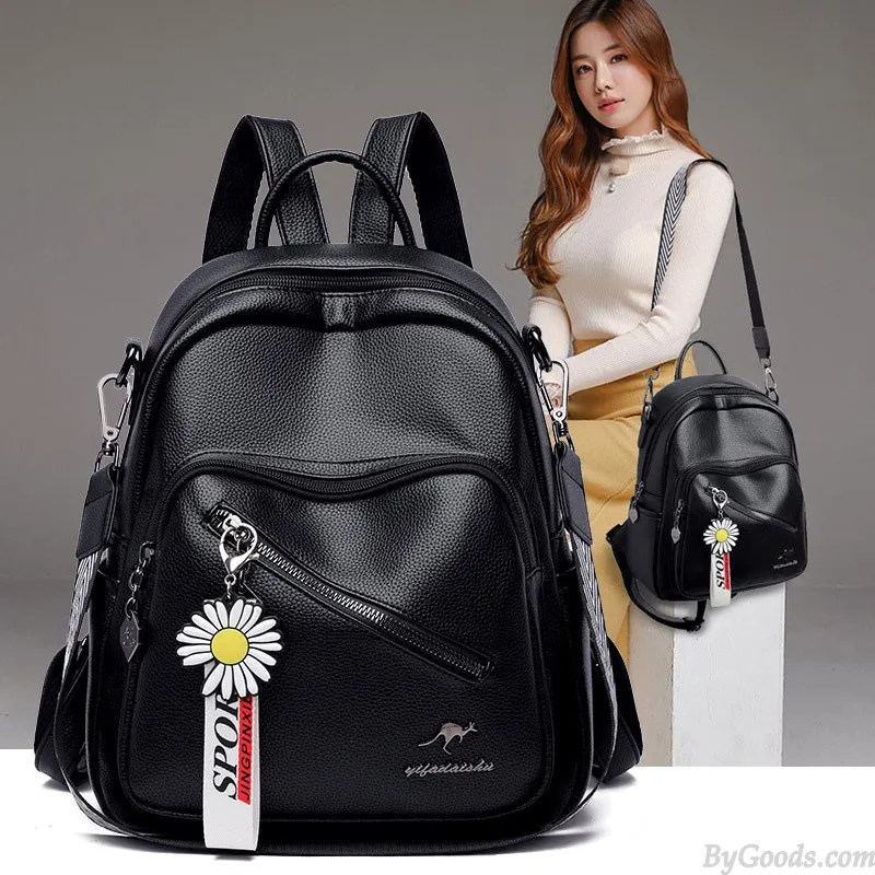 MULTIFUNCTIONAL DIAGONAL ZIPPER SATCHEL BAGS CASUAL DAYPACK NURSE BAG WORK PU LEATHER COLLEGE BACKPACK